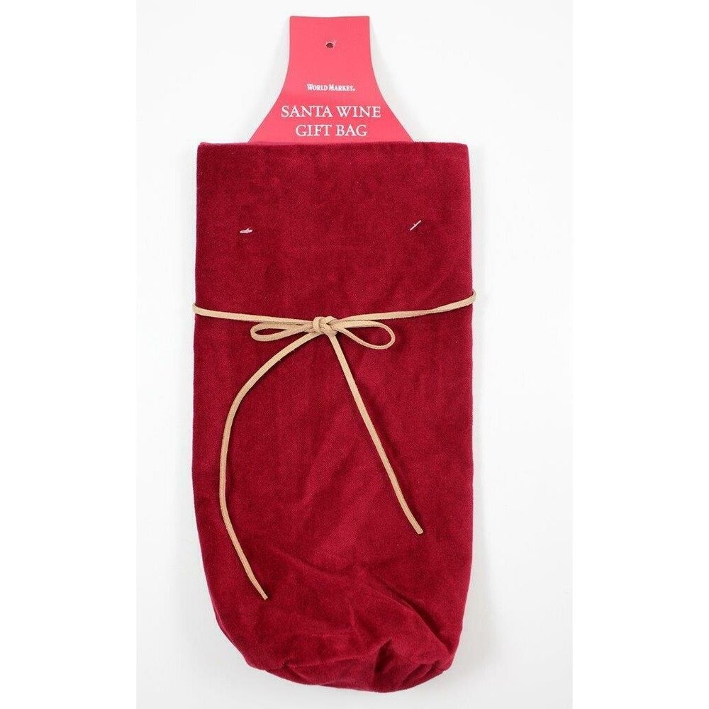 World Market Santa Wine Gift Bag Red Velvet Holiday Christmas NWT